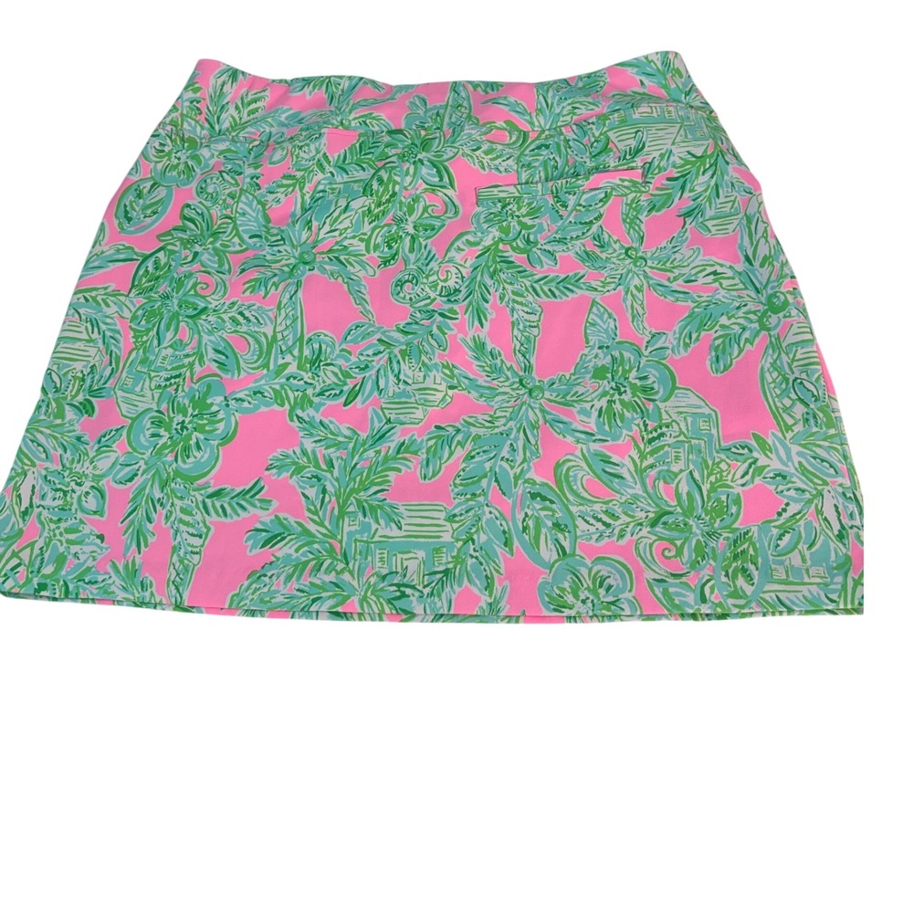 Lilly Pulitzer Luxletic Skort Pink Green Tropical Palm Print  14